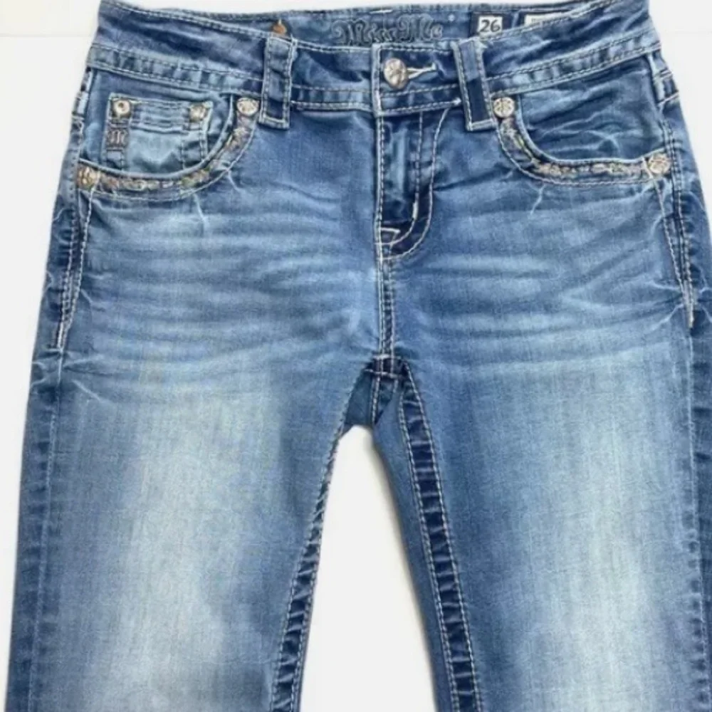 NEW Miss Me Women’s Denim Jeans Boot Mini Flare Size 26 Medium Wash Rhinestone - Picture 11 of 12